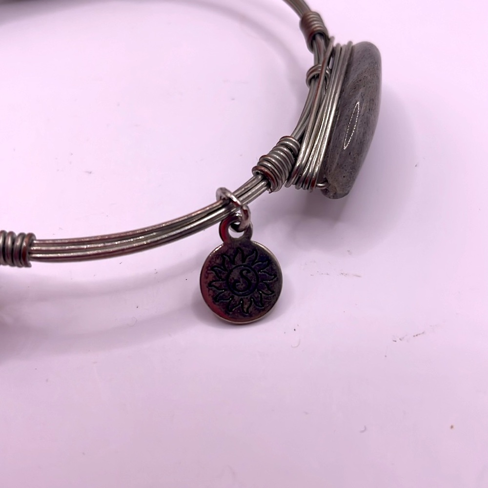 Silver Tone Gray Beaded Bangle Statement Bracelet - image 3